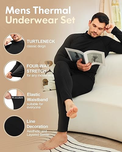 Miniatura 4 de CL convallaria Ropa interior térmica para hombre, calzoncillos largos con forro polar, conjunto de equipo de caza, capa base para clima frío XS-4XL