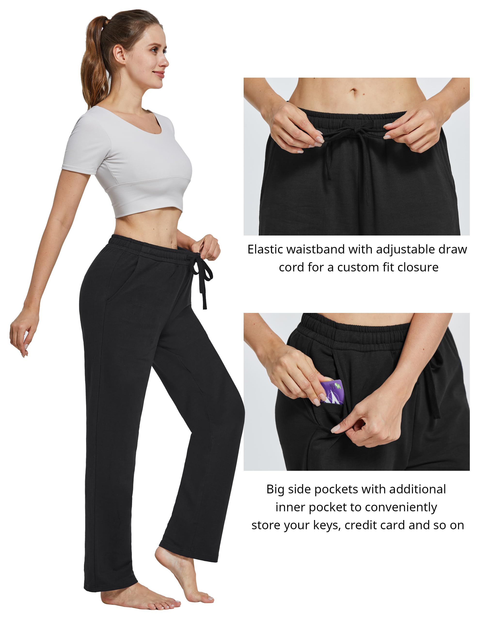 SPECIALMAGIC Pantalones de yoga para mujer con bolsillos interiores y pierna ancha, 01-negro-25.0 in (25 pulgadas), Medium