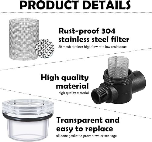 Miniatura 3 de Honoson 2 filtros de filtro de bomba de agua, repuesto para autocaravana, filtro de tubo de 12 torsión compatible con bombas WFCO o Shurflo,