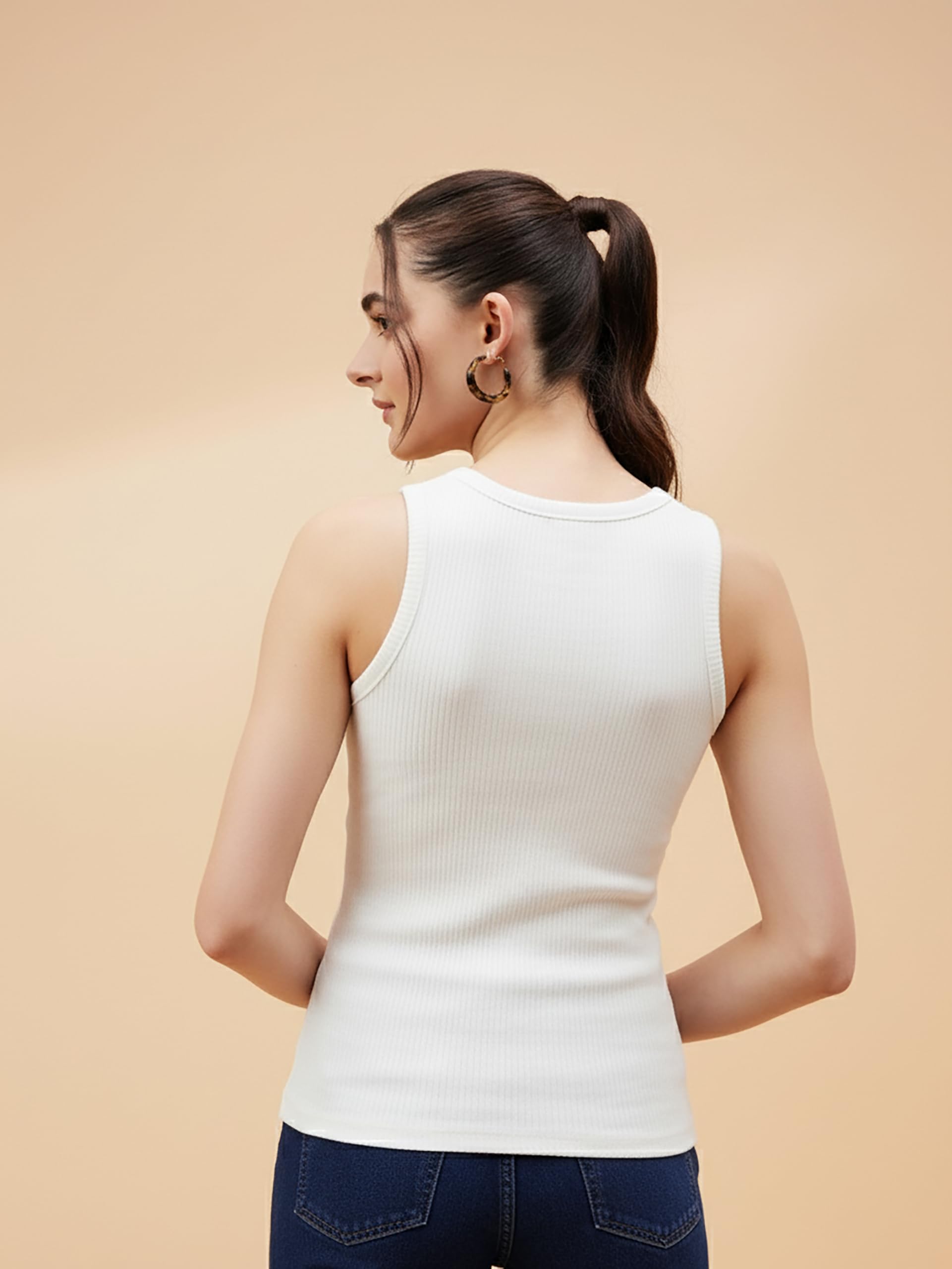 Glito Soft Cotton Premium Comfort Ribbed Slim Fit Tank Top for Women - White | Crew Neck | Sleeveless | Tank Tops for Women | Women's Top | Ideal for Daily & Casual Wear - Image 2 thumbnail
