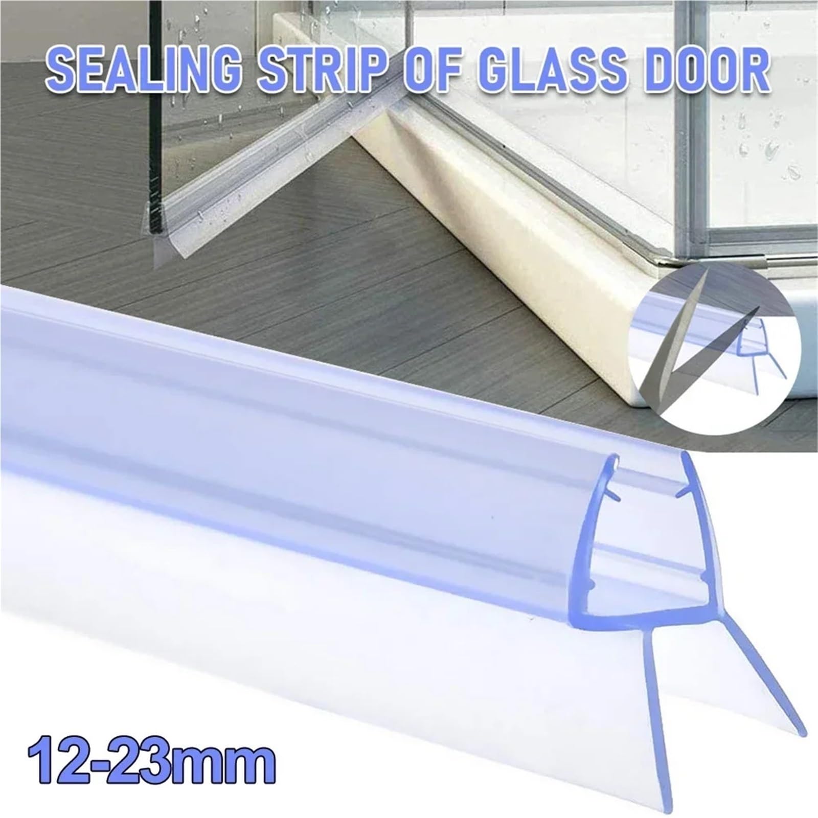 4 m Türdichtungsstreifen, Dichtungsstreifen, Duschwand-Dichtungsstreifen, Badezimmerzubehör, Tür, Badewanne, Dusche, transparenter Wasserabweiser, 100 cm, PVC für Duschtüren, Glas(12mm)