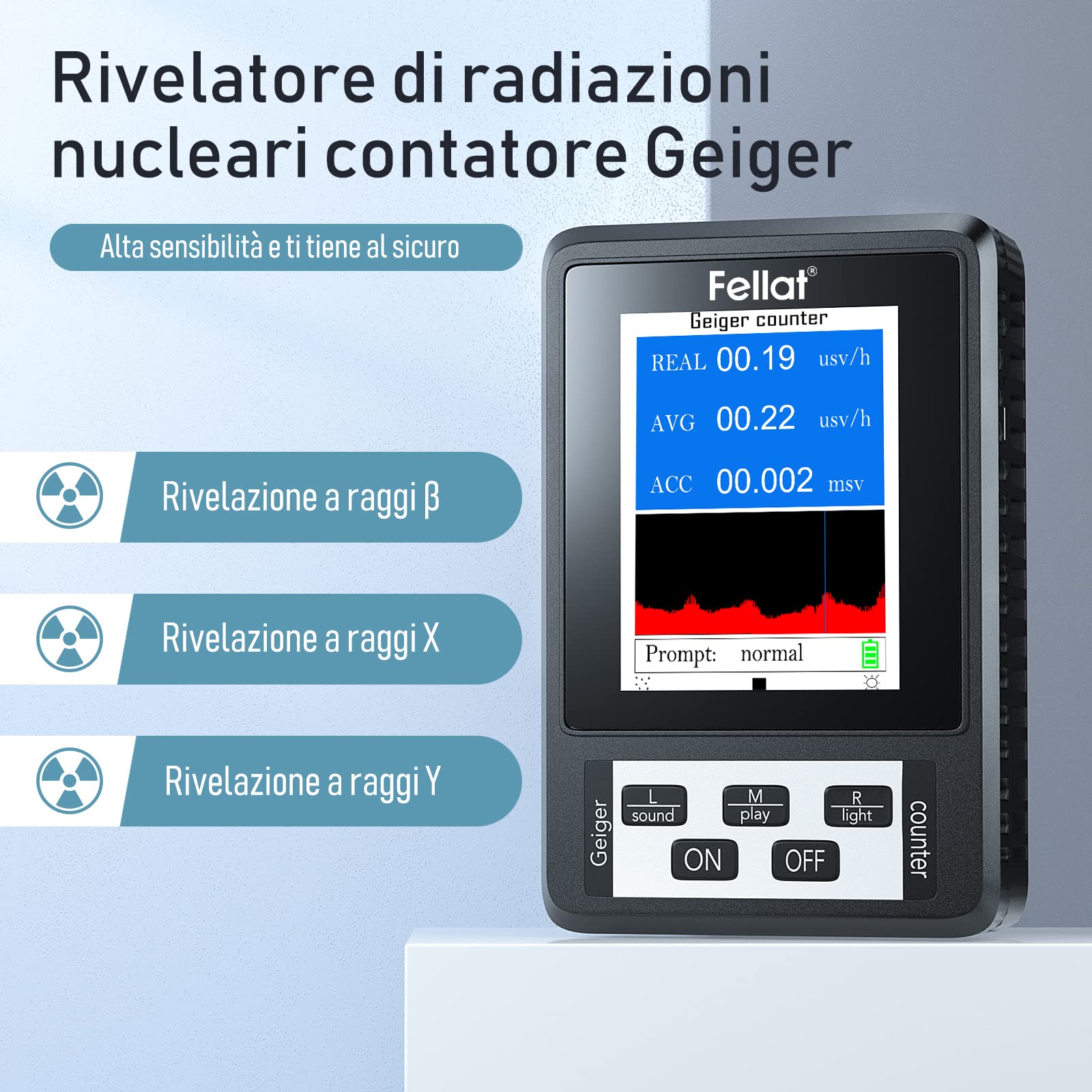 Rilevatore di Radiazioni Nucleari da Contatore Geiger, Rilevatore Radioattivo del Tester di Raggi X beta-gamma, Dosimetro Portatile con Display LCD