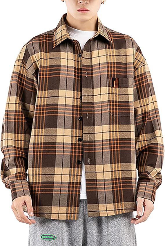 Amazon Co Jp Lasher メンズ シャツ チェック柄 襟付き おしゃれ チェックシャツ レイヤード 長袖 メンズシャツ 春夏秋 大きいサイズ 快適 3色 コーデ カジュアル ファッション