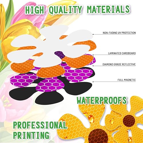 Miniatura 3 de Whaline 24 calcomanías magnéticas de flores reflectantes multicolor para refrigerador, calcomanías magnéticas para buzón de metal (no para vehículos