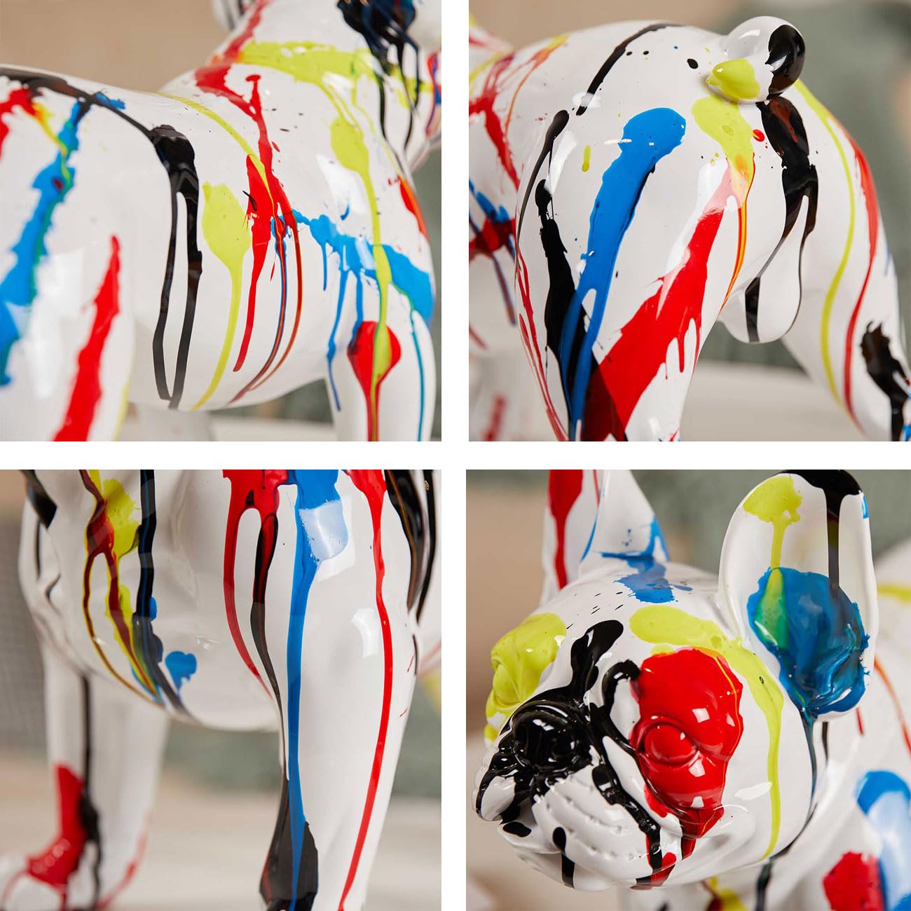 Escultura de Bulldog Figura Animal Moderna Decoración Arte Interior Estatua Hogar Regalo para Estanterías Escritorio Mesas 37cm | Escultura de perro de resina brillante hecha a mano para regalo, centro de mesa, adorno moderno para estante de escritorio