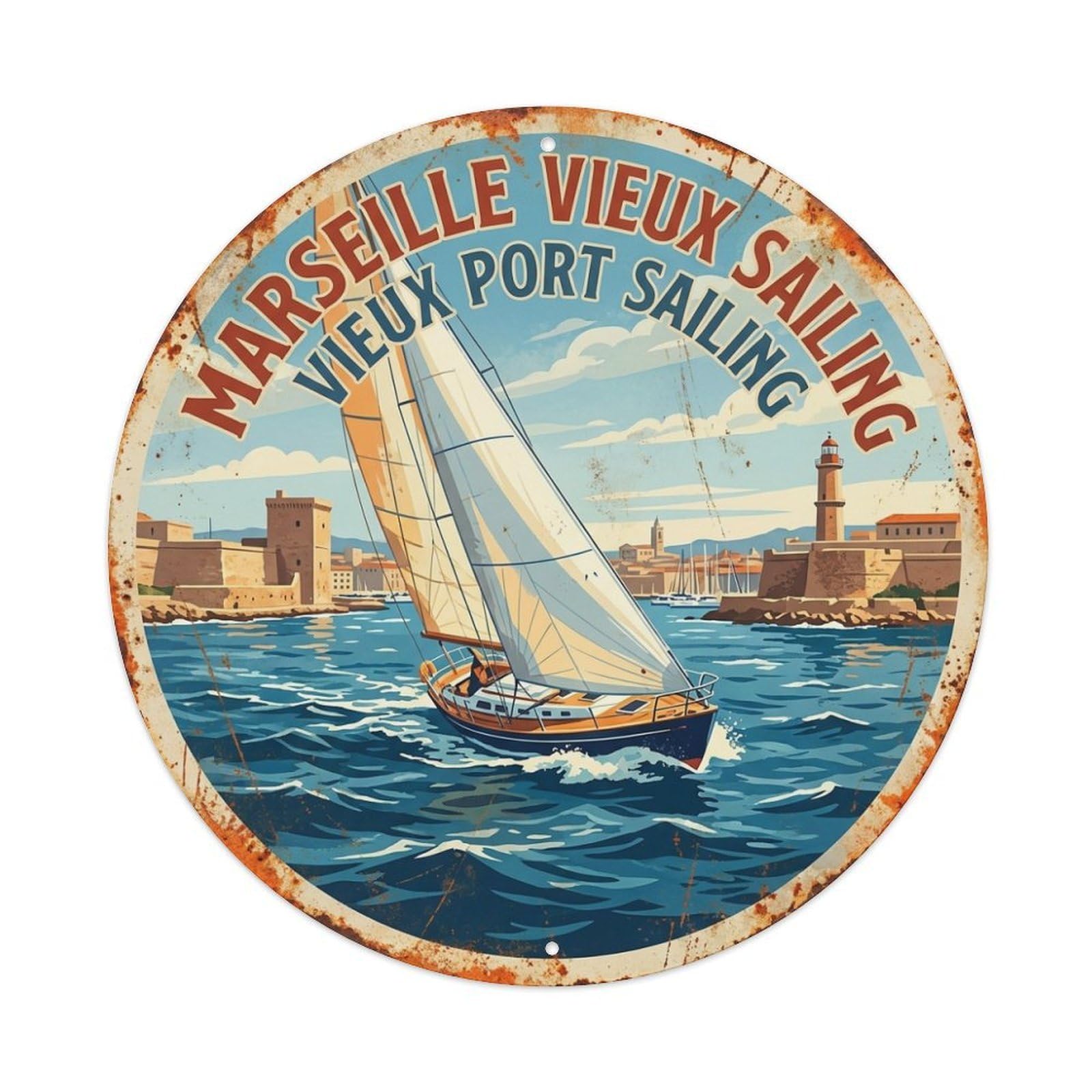 Vieux Port Marseille Sailing Waterfront View Metal Tin Sign