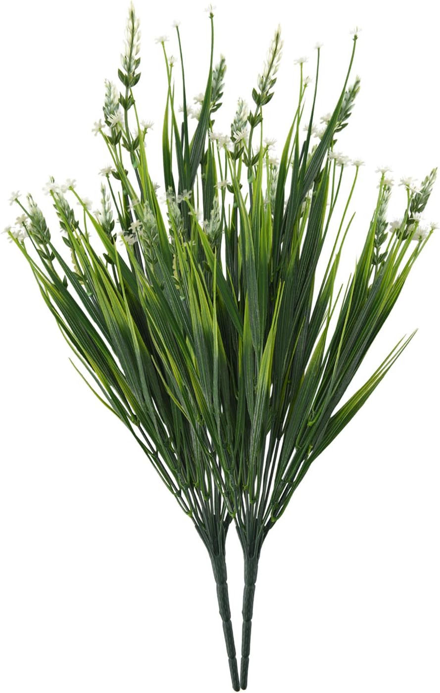 hyxflower 19" Tall Artificial Flowers Faux Lavender Bouquet Floral Arrangements Table Centerpieces Plants (White)
