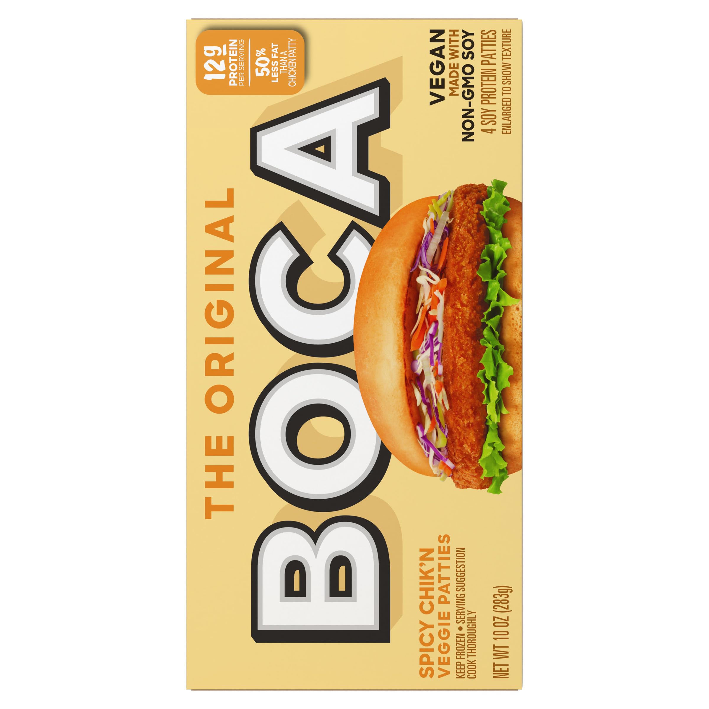 BOCA Spicy Vegan Chik'n Veggie Patties with Non-GMO Soy, 4 ct Box