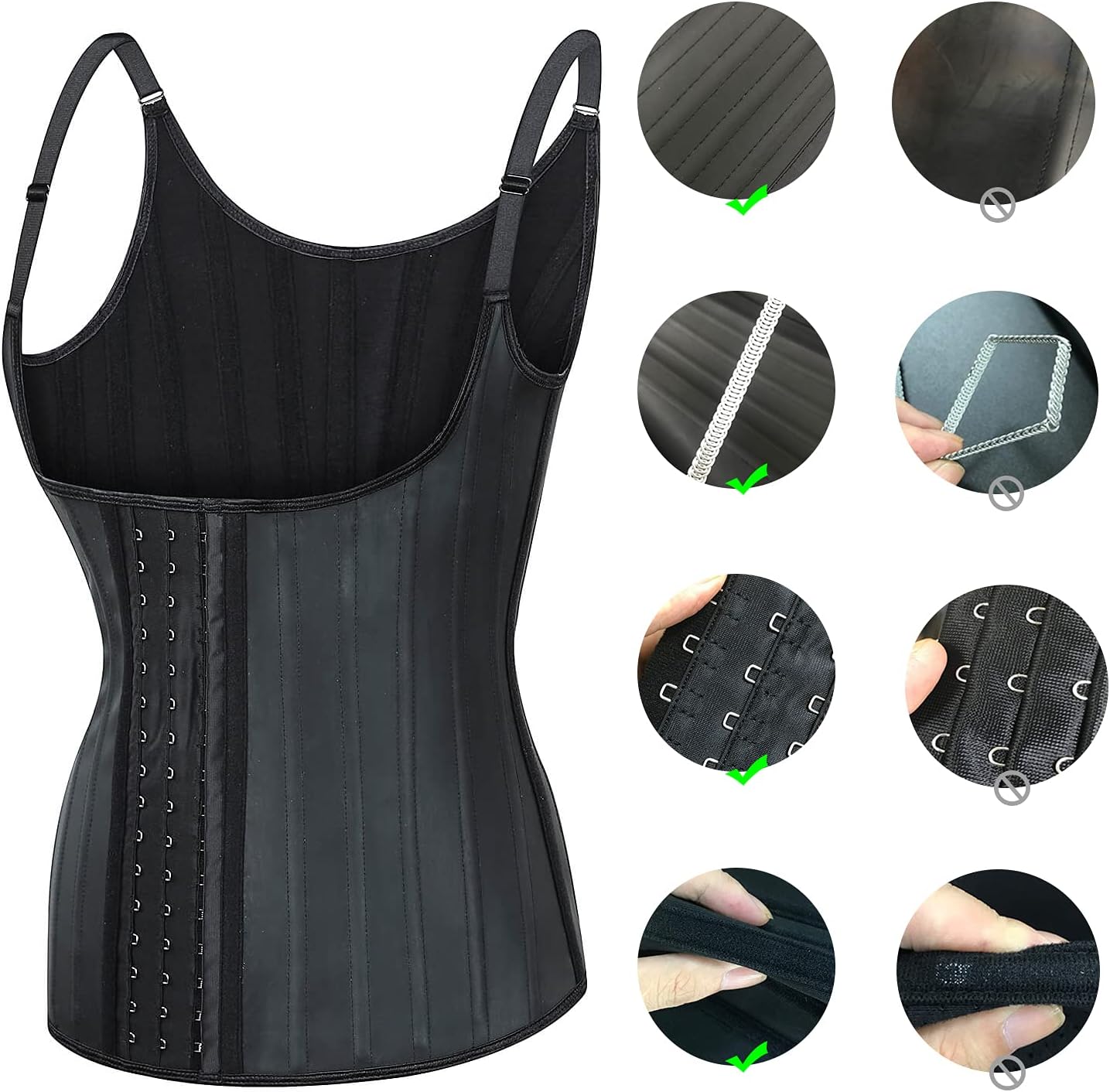 SHYMMUO Women Waist Trainer Corset Top with Adjustable Straps Steel Boned Latex Body Shaper for Tummy Control