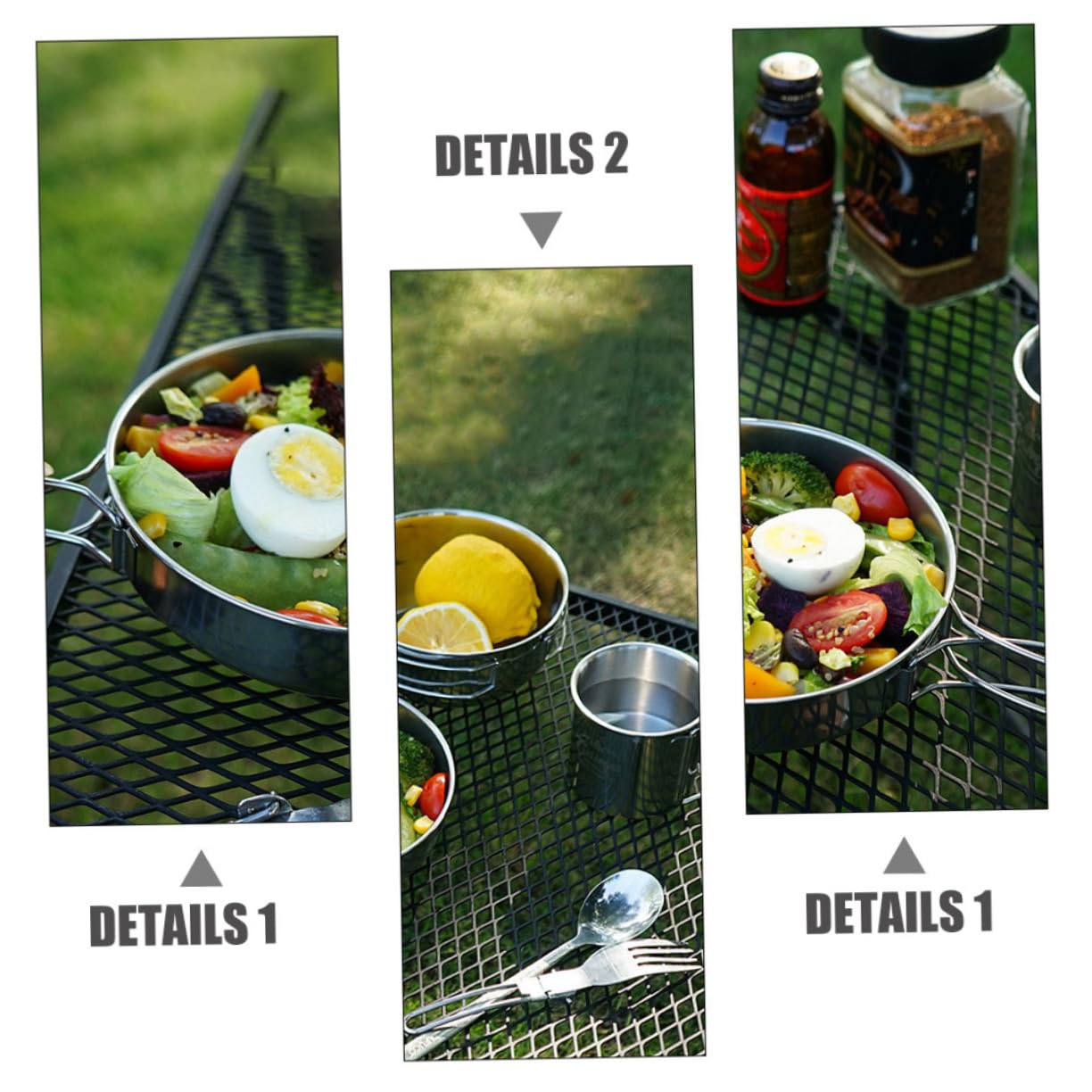 Kisangel 5pezzi Ciotole in Acciaio Inox Per Picnic Posate Da Campeggio in Acciaio Inox Set Da Cucina Esterna Per Barbecue e Pesca