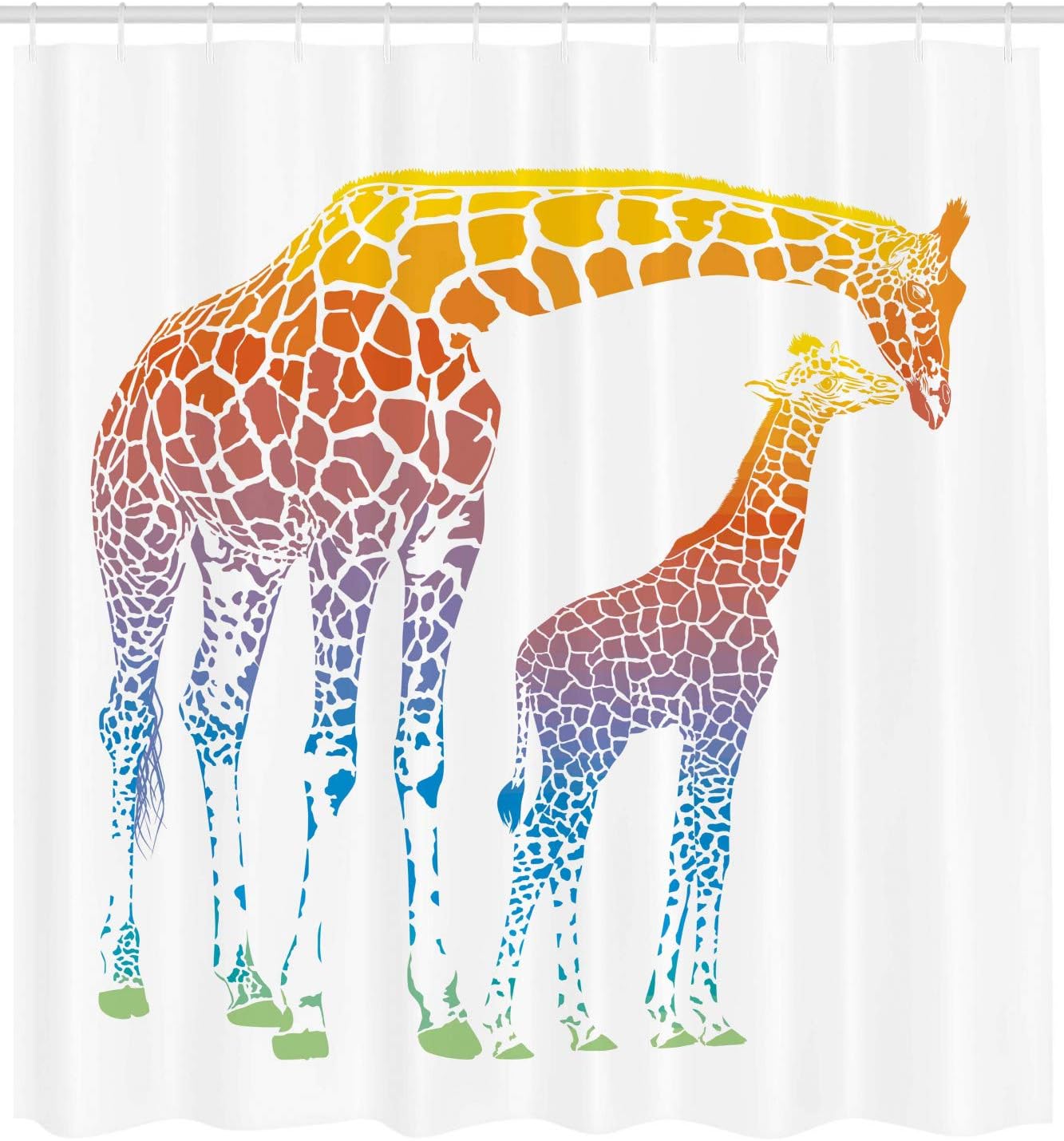 Ambesonne Giraffe Shower Curtain, Mom Giraffe in Rainbow Colors Abstract Art Surrealist Image of Animal, Cloth Fabric Bathroom Decor Set with Hooks, 69" W x 75" L, White Multicolor
