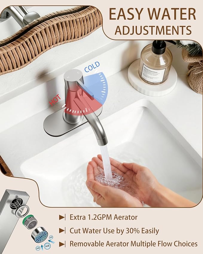 Grifería de baño monocomando 1 hueco cepillado miniatura 6