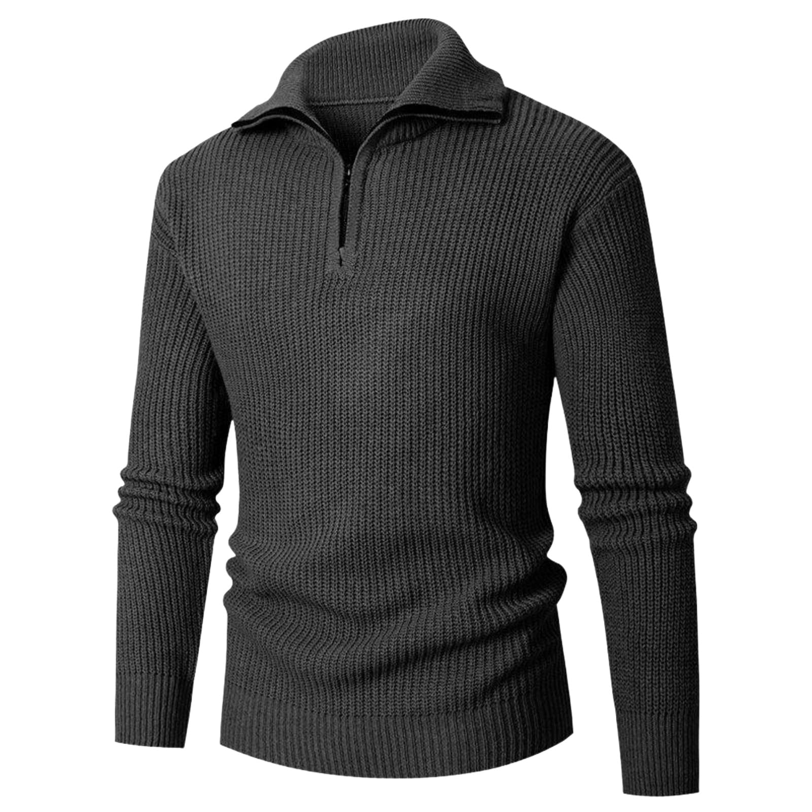 Pull homme col zippé ajusté USTZFTBCL en tricot uni pull chaud automne hiver