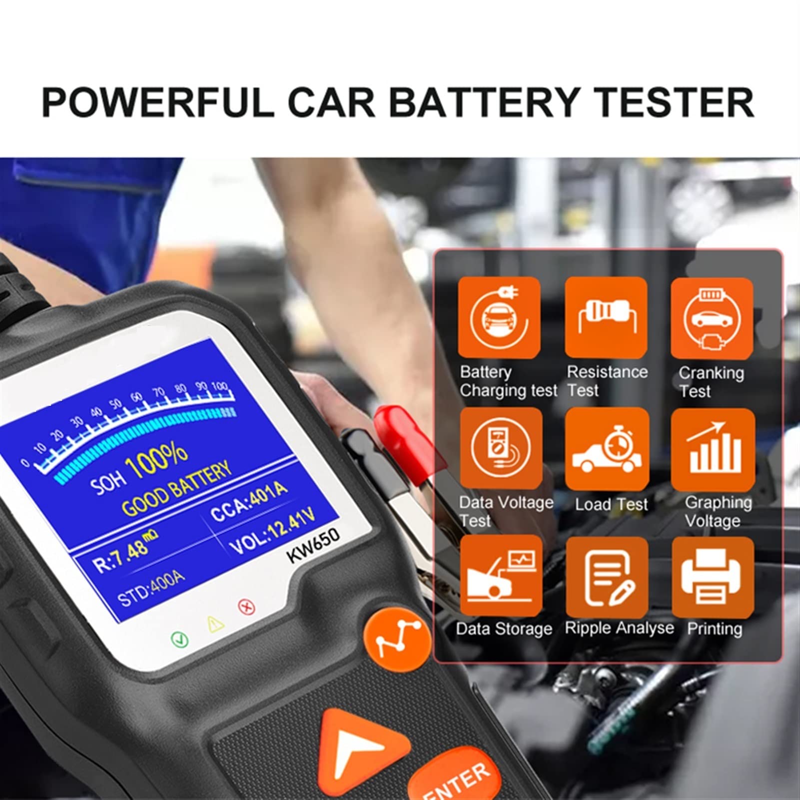 Tester Baterii, Kw650. Auto Motocykl Batalytester 1 2V 6V. Analizator systemu baterii 200 0cca. Ładowanie narzędzi do testowania korbowania dla samochodu