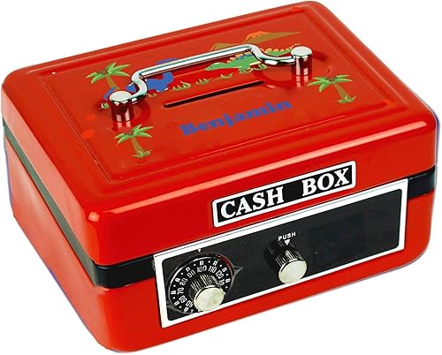 Caja de efectivo roja personalizada para niños (dinosaurios) disponible en Yaxa Costa Rica