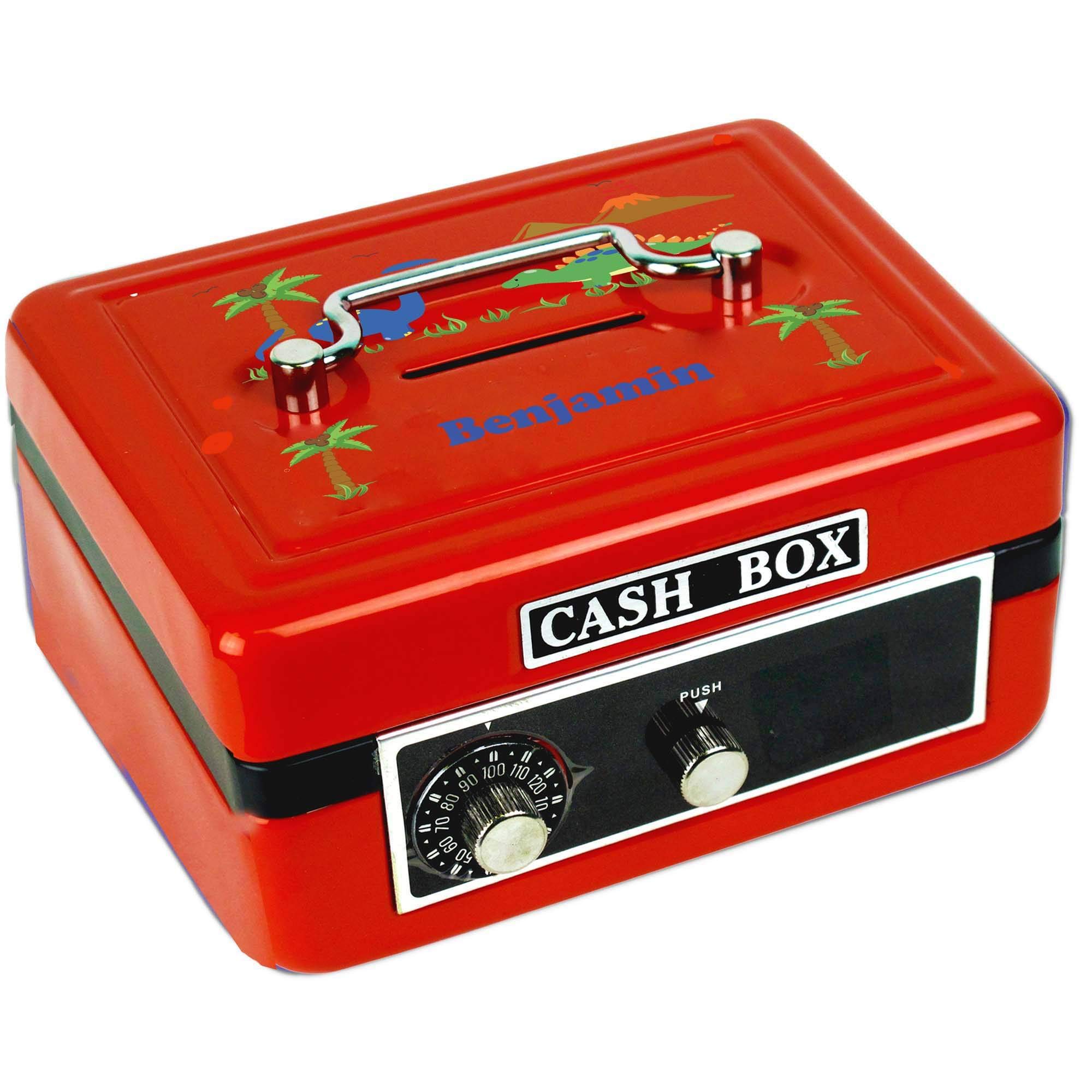 Personalized Childrens Red Cash Box (Dinosaurs)