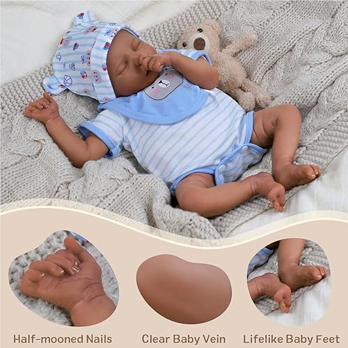 Miniatura 2 de BABESIDE Reborn Baby Dolls Black Girl - Muñeca de bebé afroamericana suave y realista de 17 pulgadas, muñeca de bebé afroamericana que duerme