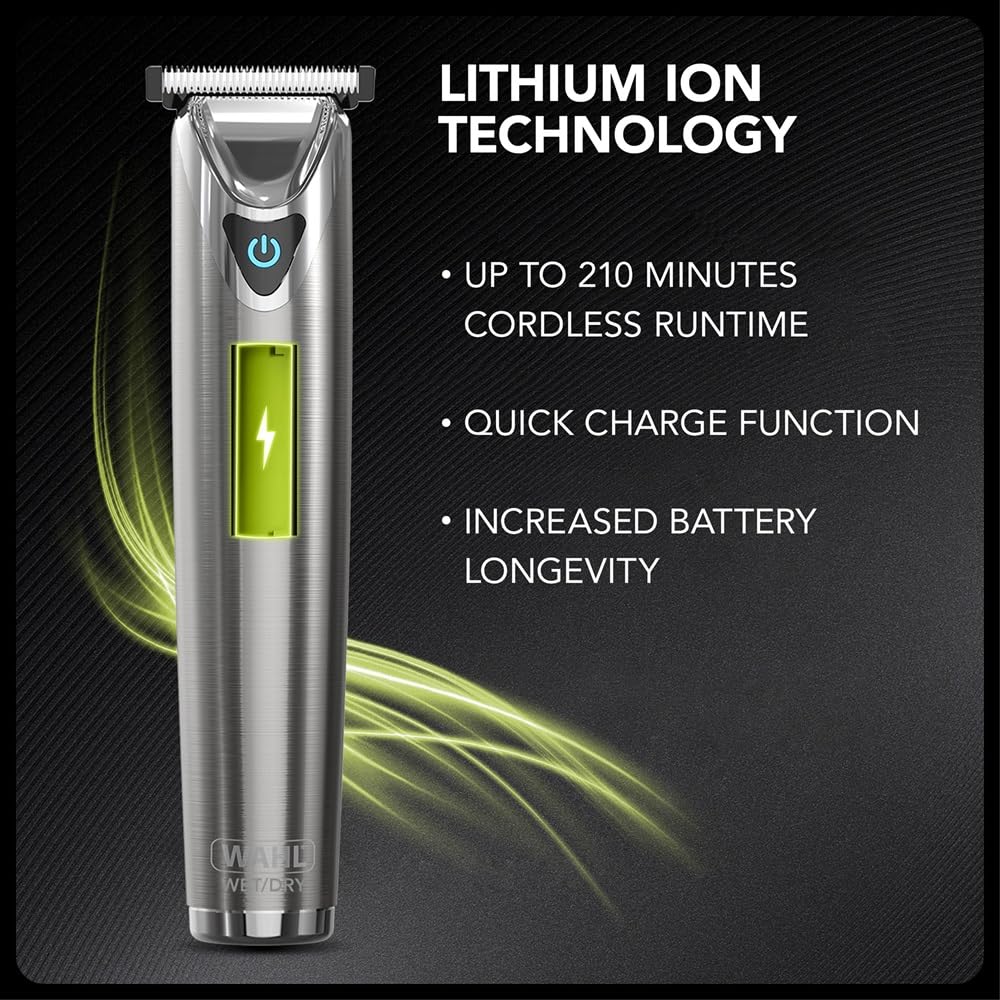 Wahl Washable Stainless Steel Multigroomer, tondeuse à barbe et cheveux pour hommes, tondeuse à domicile, tondeuse nez-oreilles, set de toilettage pour hommes, entièrement lavable, sans fil