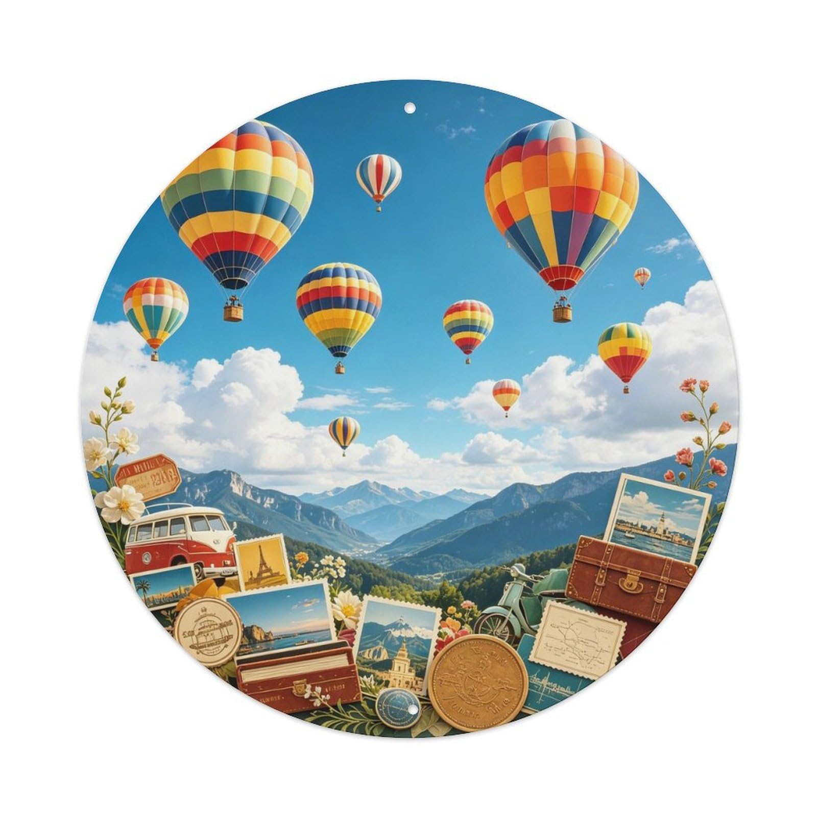 Colorful Hot Air Balloon In Sky Metal Tin Sign Plaque