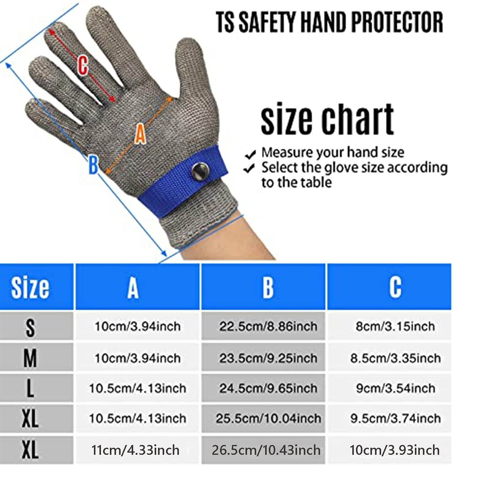 WXYZ Guantes Anticortes Guantes de acero inoxidable de acero inoxidable de metal pesado, guantes de trabajo de seguridad de alambre de acero antideslizantes de grado 5, para manos a la izquierda y der