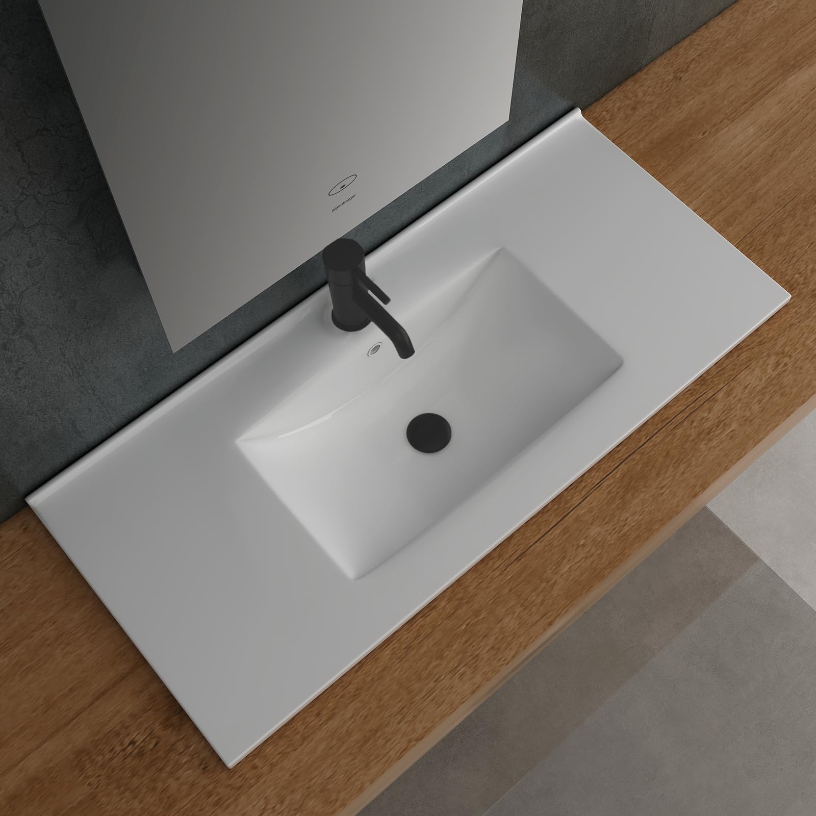 Alpenberger Lavabo de baño | lavabo empotrado | lavabo superior cuadrado | Lavabo para invitados de 90 cm de ancho | lavabo de mano con sellado de cerámica Nano