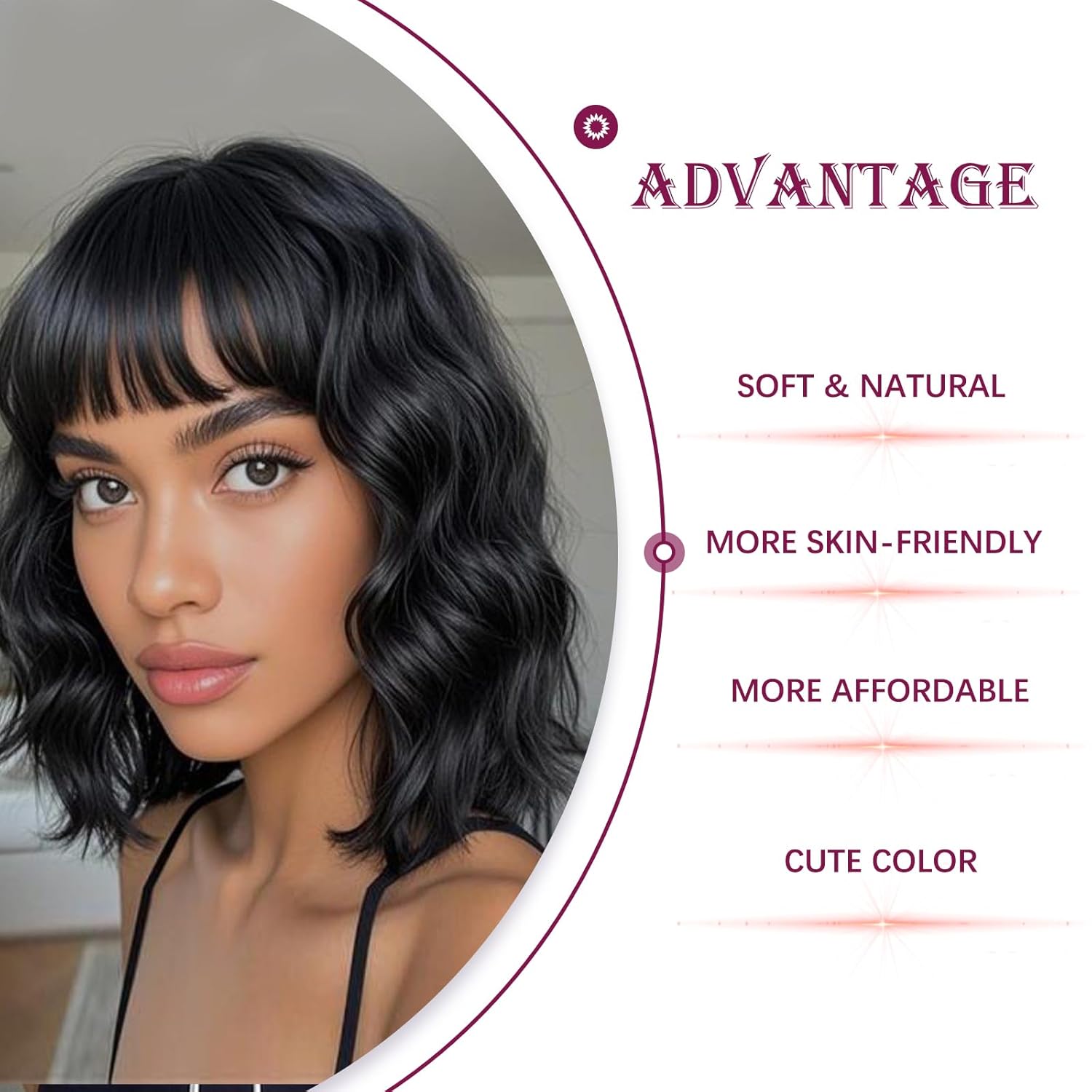 WSTAR Short Wavy Bob Wig With Bangs - Short Wavy Bob Bangs Wig for Women,Heat Resistant Synthetic Hair, Natural Looking for Daily Party Use(14inch,Natural Black) - Image 4