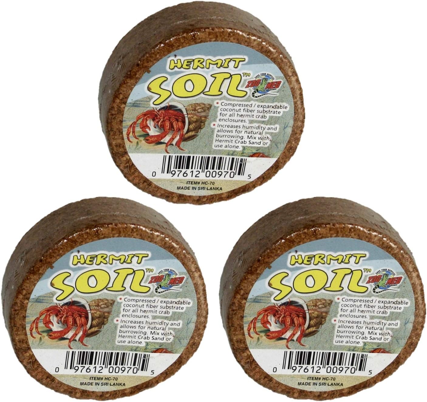 Zoo Med (3 Pack) Hermit Crab Soil Compressed/Expandable Coconut Fiber Substrate
