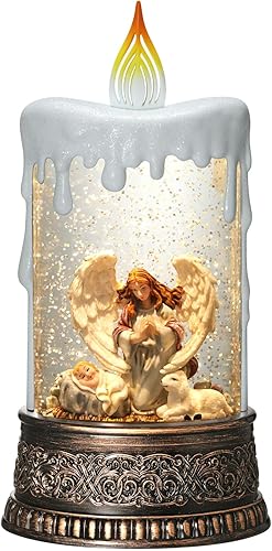 Globo de nieve de Navidad, linterna de globo de nieve con ángel, linterna de nieve en forma de vela, purpurina para la temporada de vacaciones,