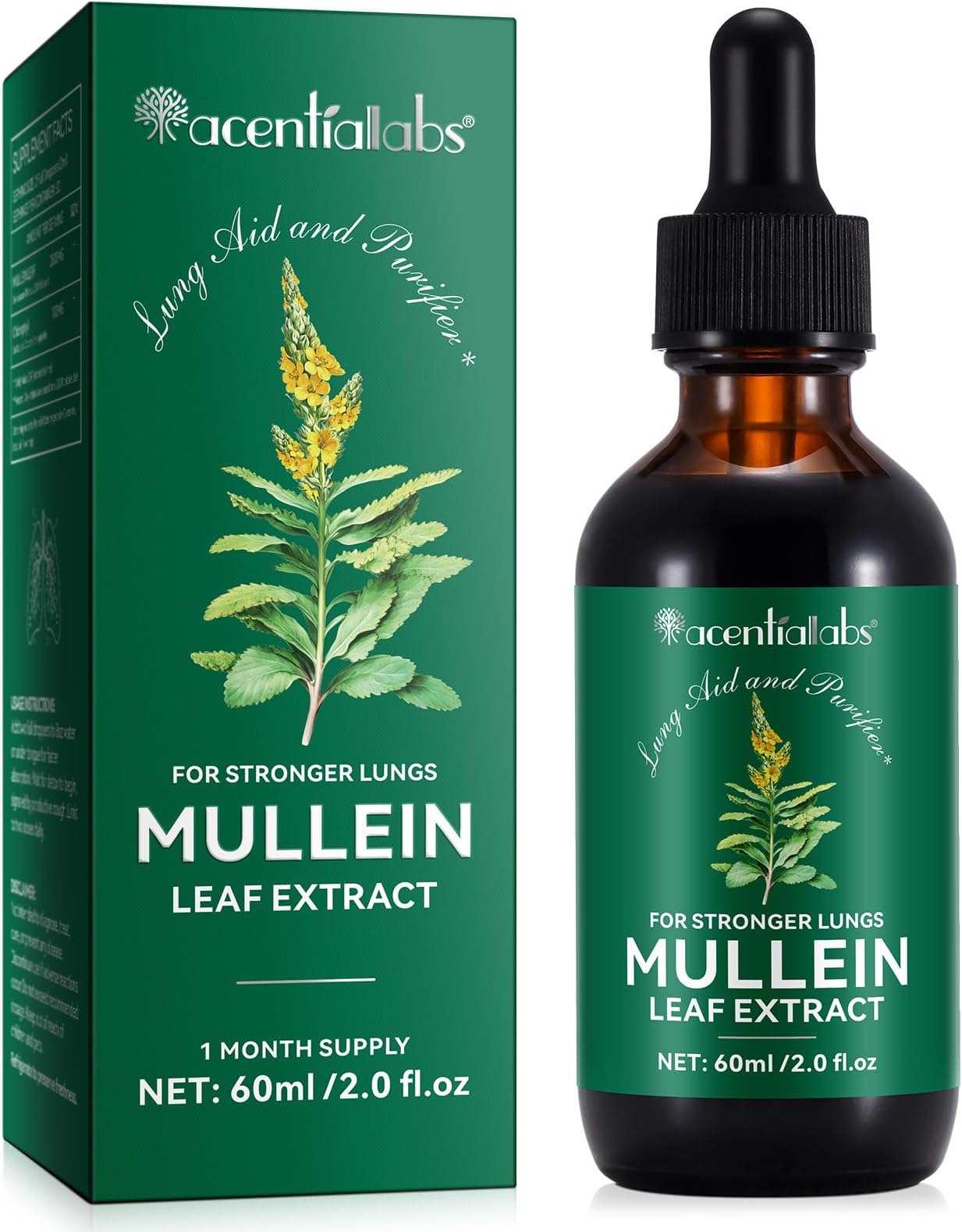 Mullein Drops for Lungs, Natural Mullein Leaf Extract, Mullein and Chlorophyll Drops for Lungs, Breathing Support Supplement (2 Fl Oz/1Pack)