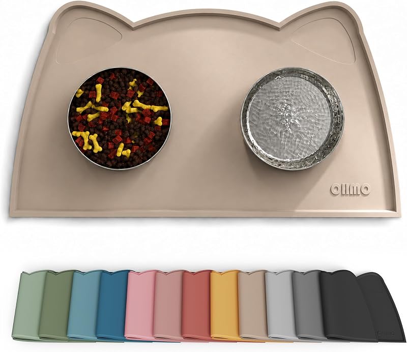 Tapete de Silicone para Comedouro de Gatos OHMO, Antiderrapante e Flexível, 46,0 x 25,0 cm, Bege
