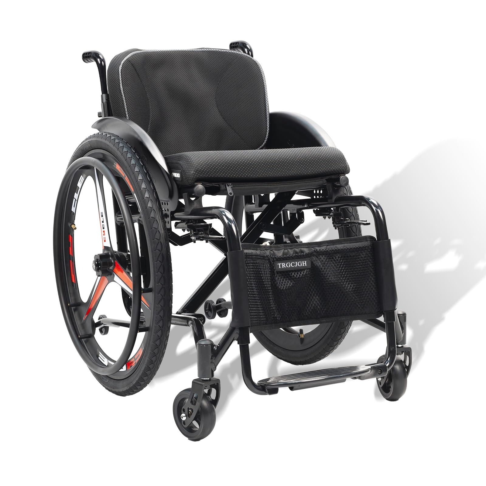 Sedia a Rotelle Pieghevole Leggera (Sedia Stretta), Carrozzina | Autospinta, Freno manuale, Poggiapiedi pieghevoli, da Transito，Alluminio, 14.5kg(Black,17.3in Seat Width)