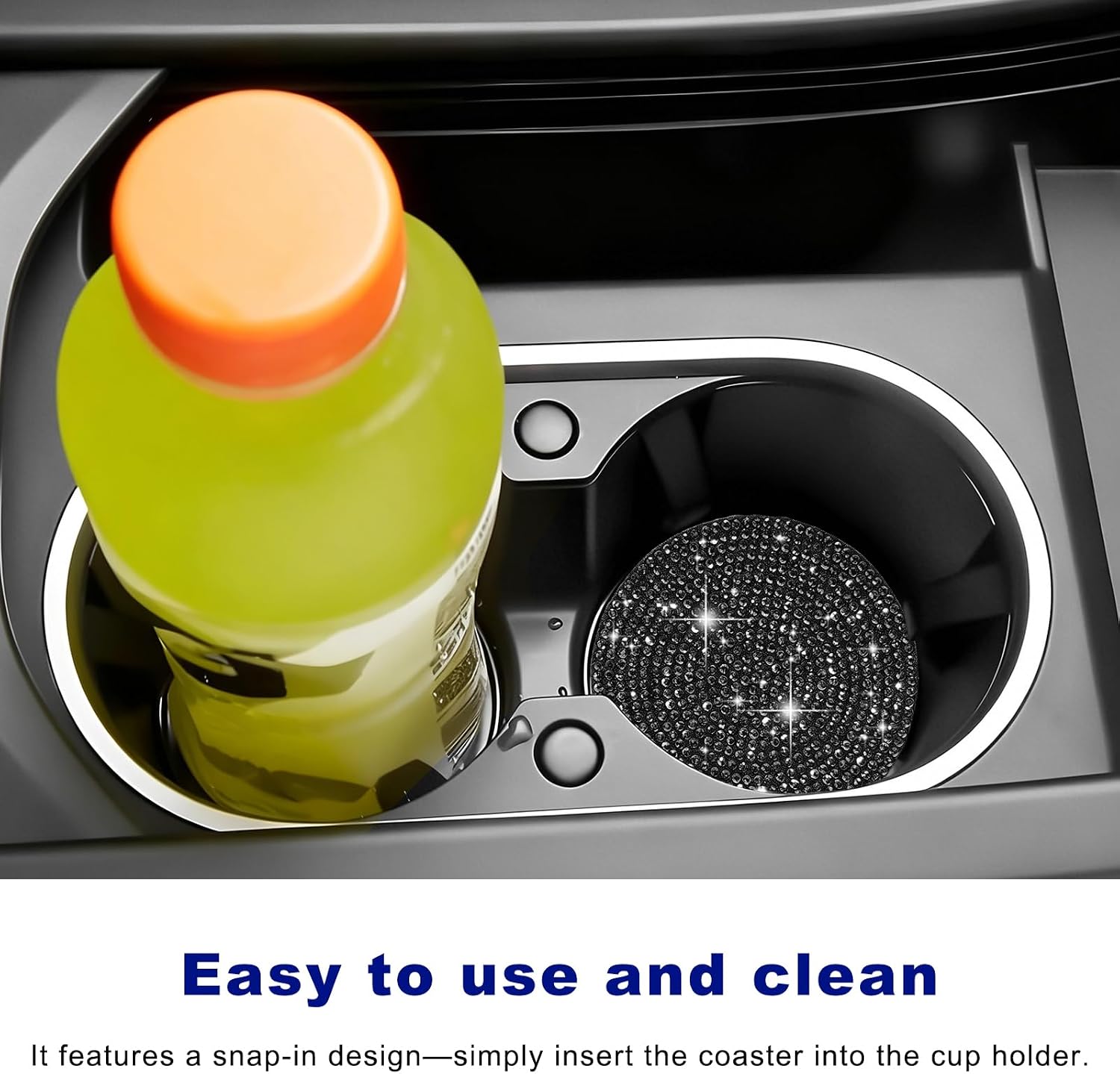 4 PCS Bling Car Cup Holder Coaster, Rhinestone Anti-Slip Cup Holder Insert Shockproof Drink Mat, Crystal Automotive Cup Pad Interior Decoration for Women Girls (Black) image 4