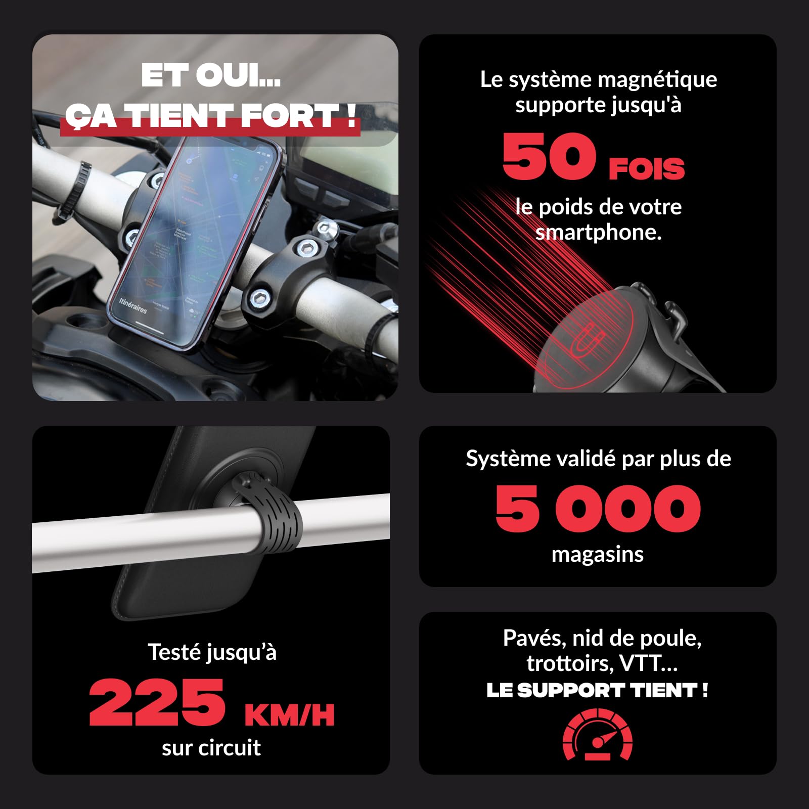 Shapeheart Support Téléphone Moto Magnétique - Pose et Retire en Une Main - Fixation Guidon Universelle Moto, Scooter, Trottinette - Plaque Métallique Incluse - Maintien Stable et Amovible
