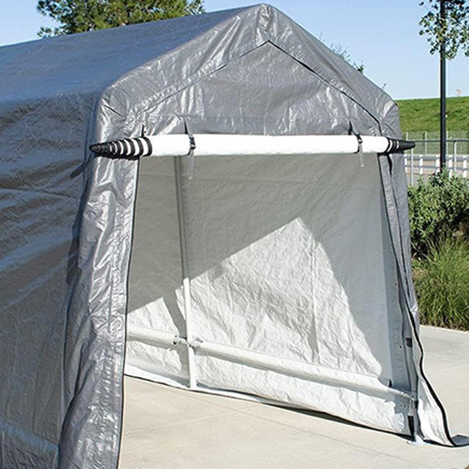 Garage Moto Per Esterno Capanno Da Giardino Stabile e resistente al vento Protezione per tutte le stagioni per moto, attrezzi da giardino, giocattoli, tosaerba(1.8x3x2 m)