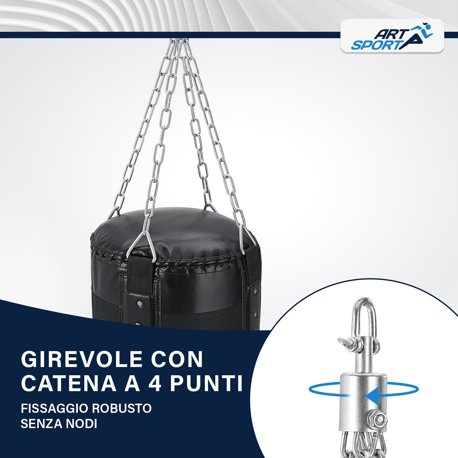 ArtSport Sacco da Boxe - Kit con Catena in Acciaio & Girella - Sacco da Pugilato Sospeso per Boxe & Kickboxing