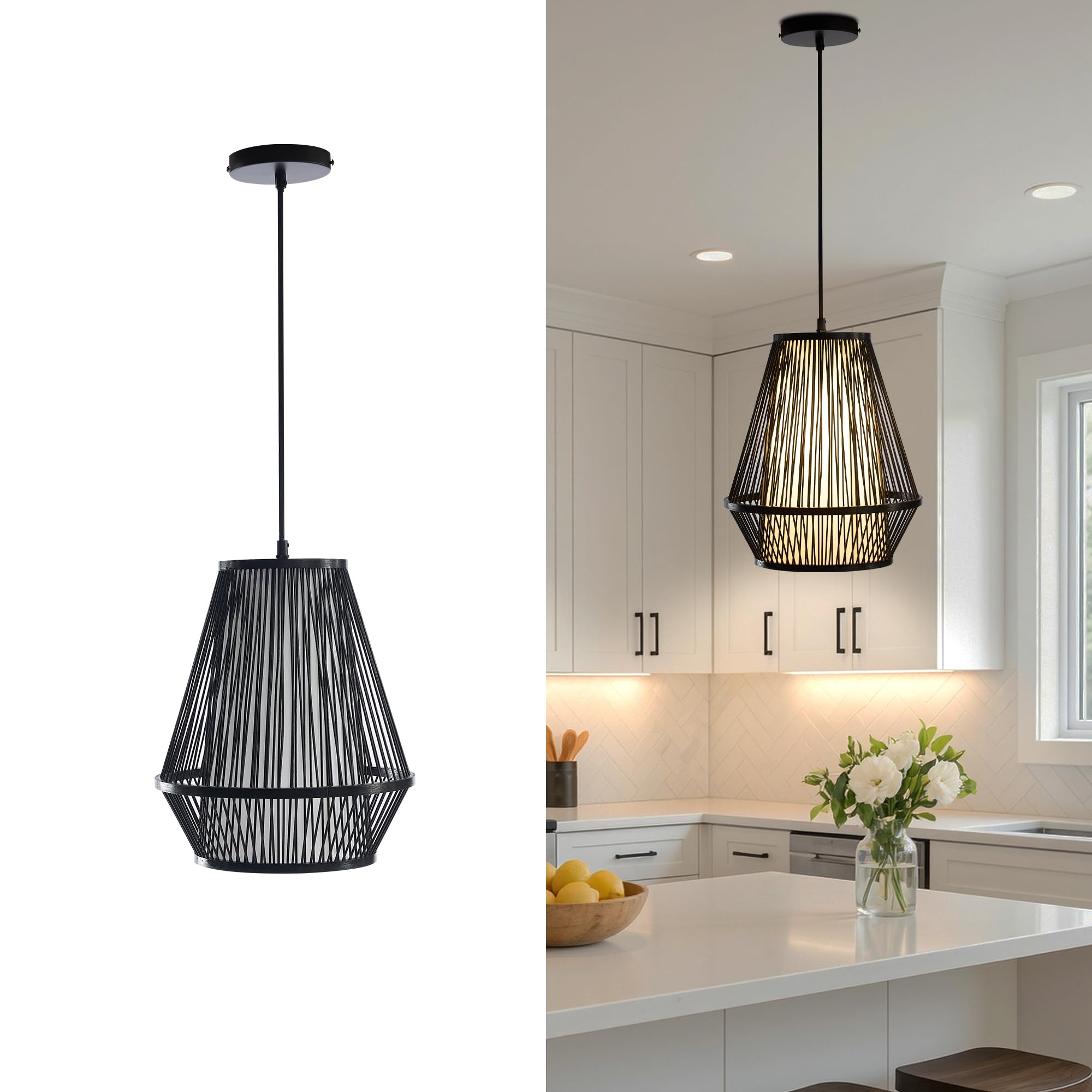 Photo 1 of Booniture Bamboo Pendant Light, Black, 12"