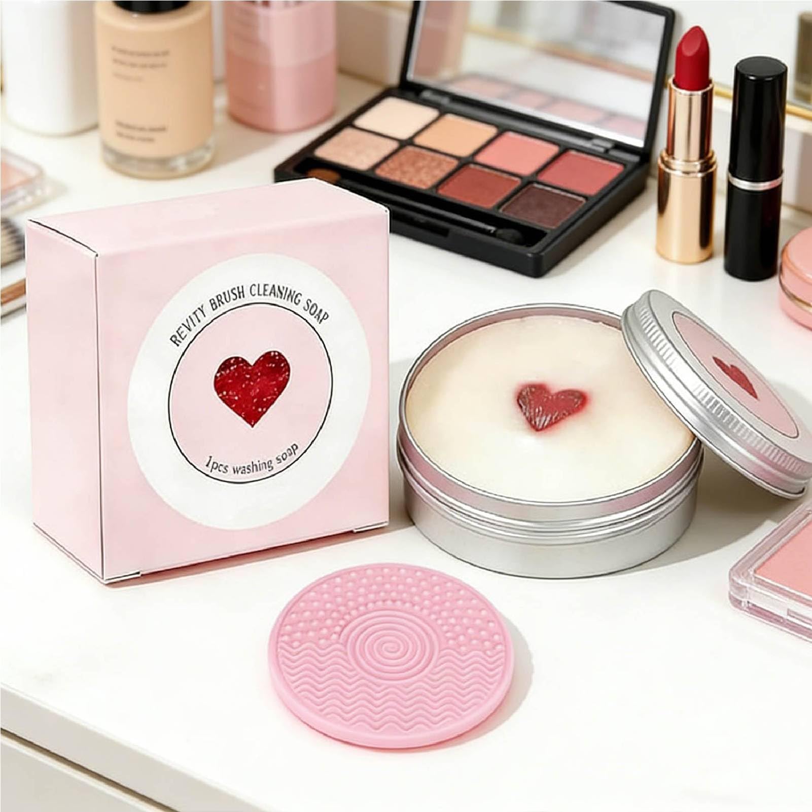 Tampone per la pulizia dei pennelli da trucco in silicone con sapone, sapone solido 2 in 1, per la pulizia profonda dei pennelli da trucco, delicato e privo di residui (4 pezzi)