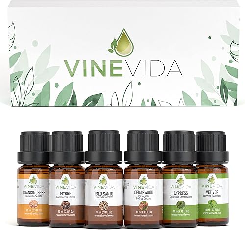 Vinevida Juego de aceites esenciales para aromaterapia masaje y cuidado de la piel 03fl oz cada uno 6 mejores púas para la paz espiritual