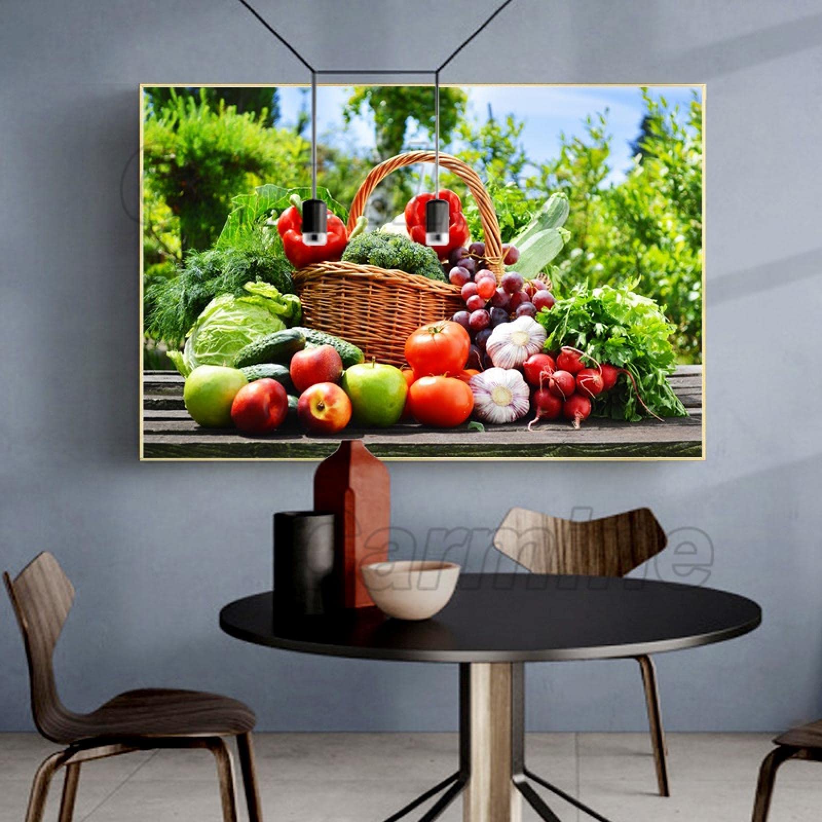 Cartel de plantas con impresión en HD, cesta de frutas y verduras, cartel de pintura de frutas, sala de estar y dormitorio, decoración de arte de pared, 60x110cm, marco interior