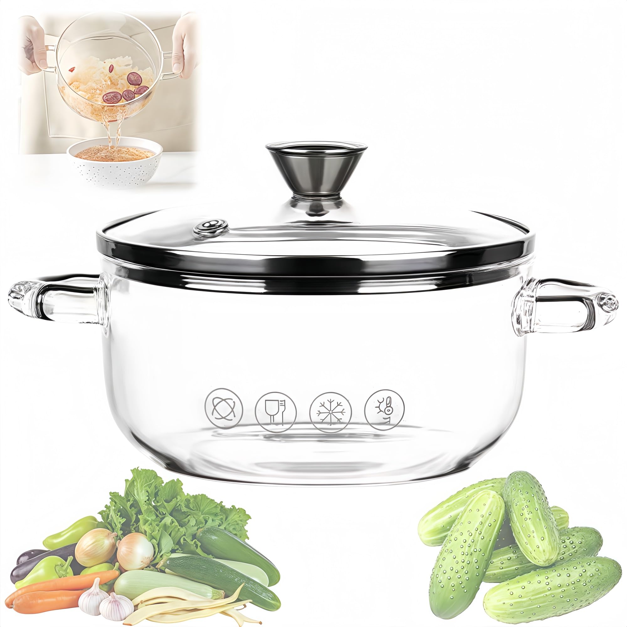 Hitzebeständiger Glas-Kochtopf, leicht, leicht zu reinigen, perfekt für Nudeln, Nudelsuppe, Milch und mehr – schönes Aussehen und gute Wärmeerhaltung