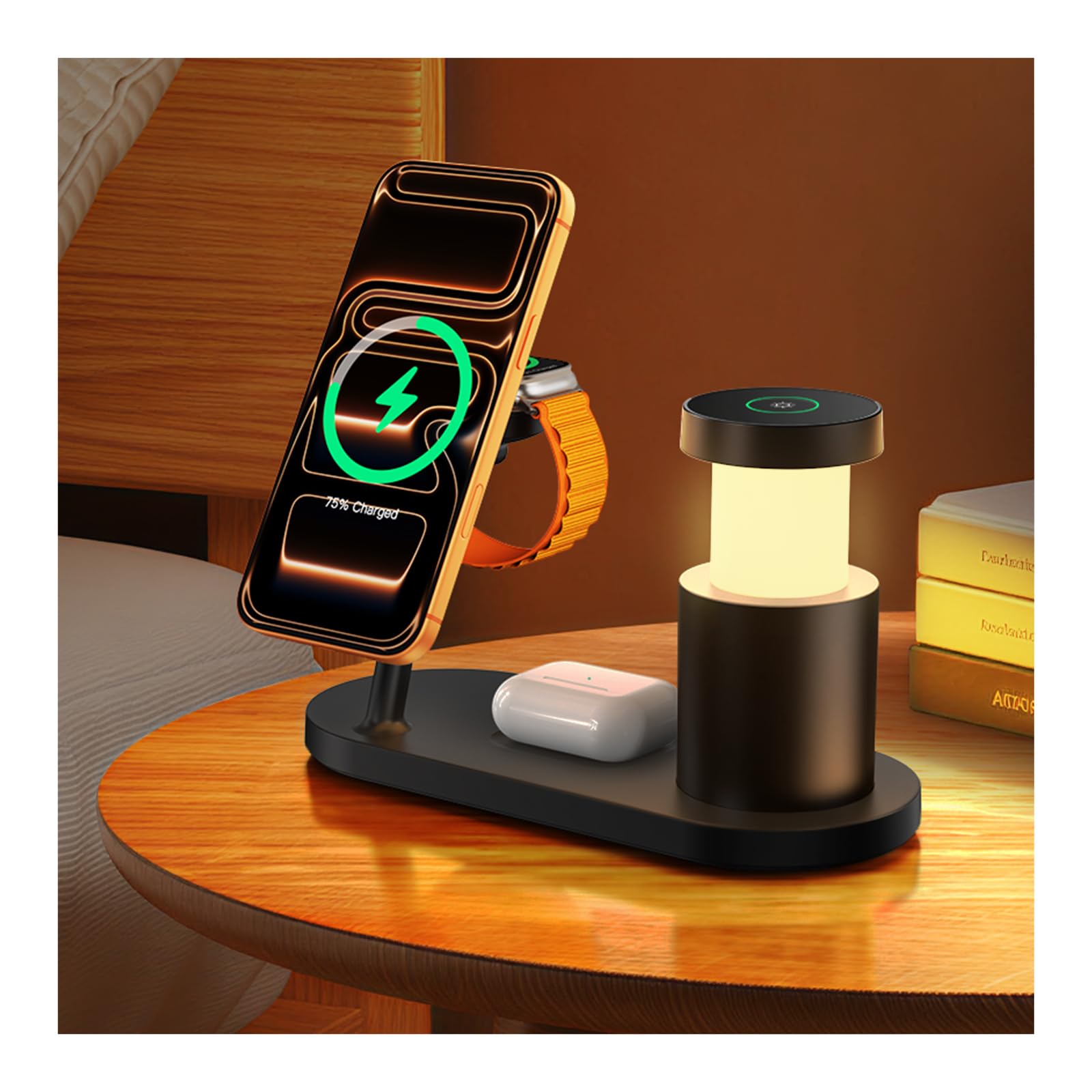 GEEKERA 25W Fast 4-in-1 Ladestation: Mag-Safe kabelloses Ladegerät, induktive Schnellladegerät mit Nachtlicht für iPhone 17 16 15 14 13 12, Apple Watch 11-2, AirPods, inkl. Ladekabel & 45W Netzteil