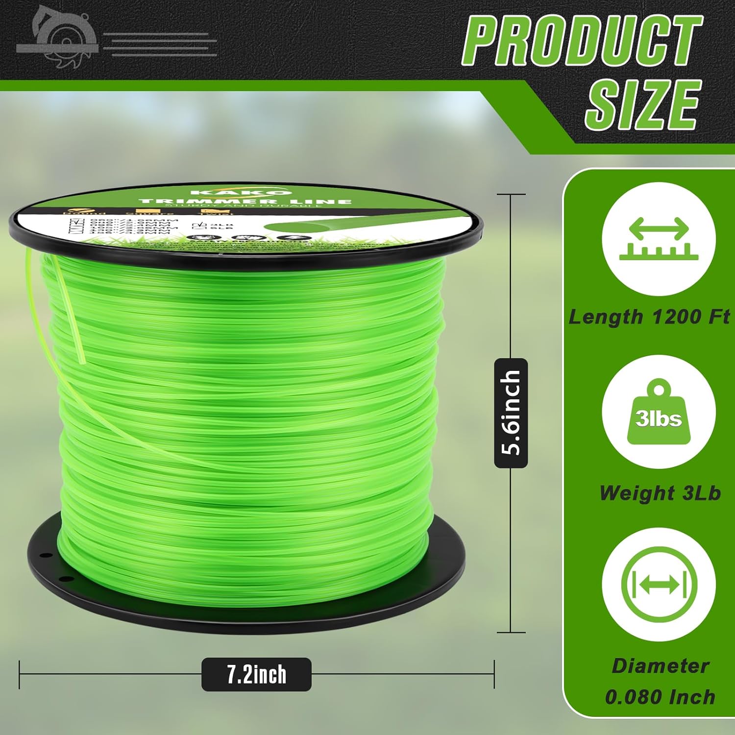 KAKO 080 Trimmer Line, 080 Weed Trimmer Line, Weed Eater String .080, Round String Trimmer Line .080Inch-1200Ft-3Lb Commercial Nylon Trimmer Line .080 Fits Most String Trimmers
