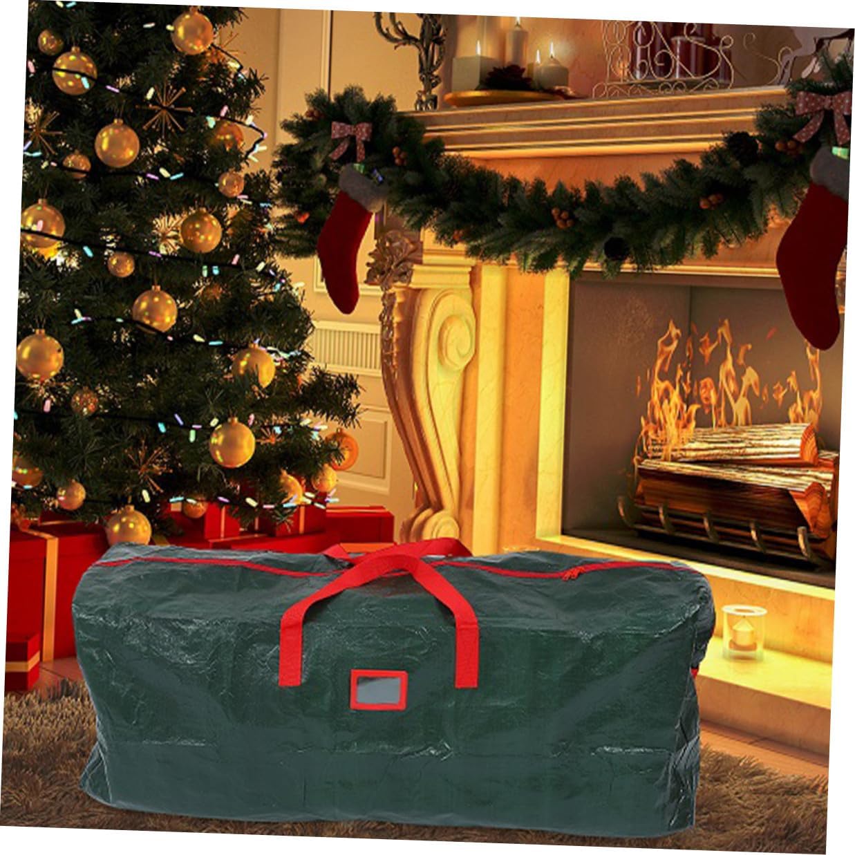 Lurrose Christmas Tree Storage Bag Large Xmas Tree Pouch Waterproof with Zipper and Carry Handles Green 165.1x38.1x76.2cm Sturdy