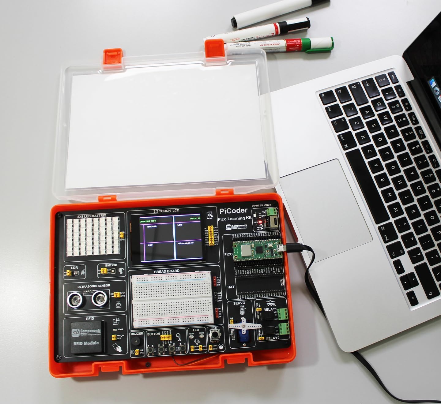 PiCoder Raspberry Pi Pico Kit Compatto FAI DA TE Raspberry Pi Pico Programmazione Kit Apprendimento Pitone e codifica Grafica, Elettronica STEM per Starter 3.2 "LCD DIY Picoder Kit Pico 2 Con