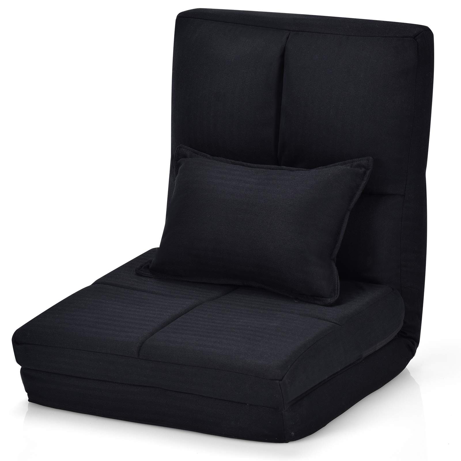 COSTWAY Sofá de Suelo con Respaldo Ajustable Silla Plegable con Función Reclinable y Cojín Lumbarde Asiento Meditación Carga hasta 100kg (Negro)