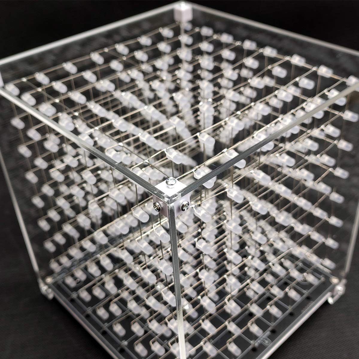 Corner of assembled acrylic case showing joined panels