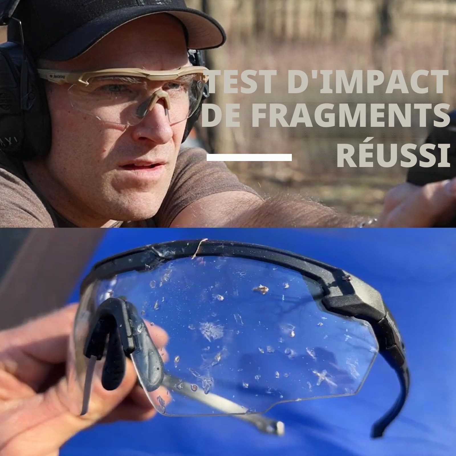 HTS HUNTERSKY Lunettes de tir tactiques balistiques avec protection contre les impacts, anti-buée, de qualité militaire, adaptées au tir airsoft et en stand de tir