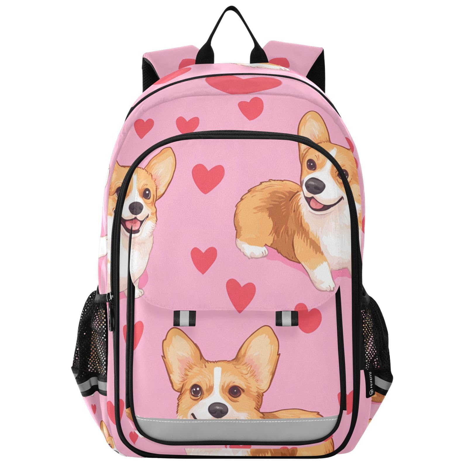 Mnsruu Corgi Sac à dos pour ordinateur portable 15,6" Motif cœur Pour adolescentes et filles Sac à dos de voyage léger pour le travail universitaire 45 x 33 x 17 cm