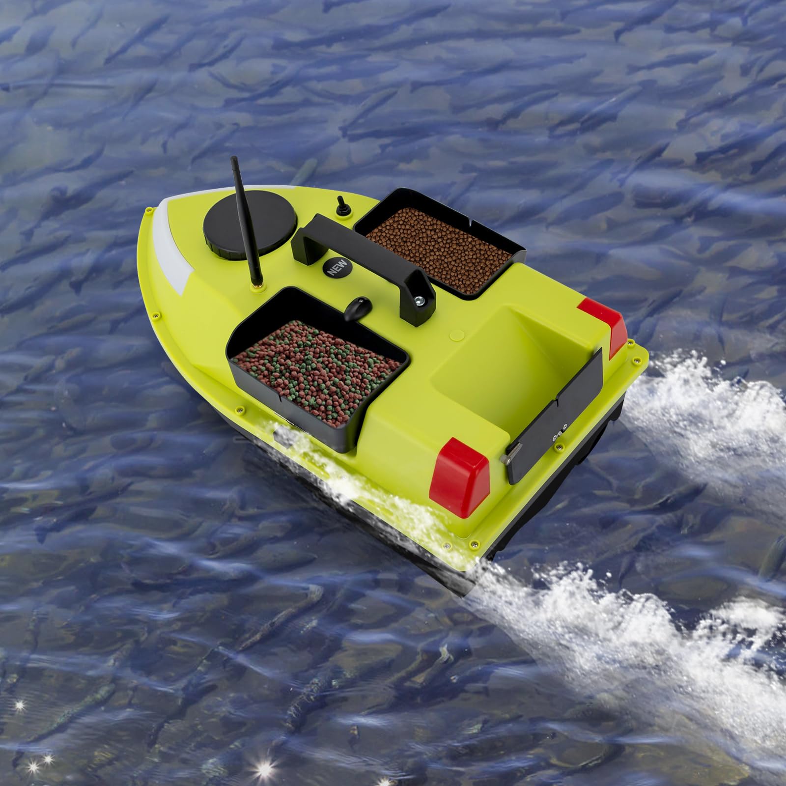 Mando a distancia barco de cebo de pesca, 1,8 m/s, barco de alimentación con GPS y control remoto, 2 baterías, 99 puntos de trolling, corrección automática de codicia, doble motor, 600 m