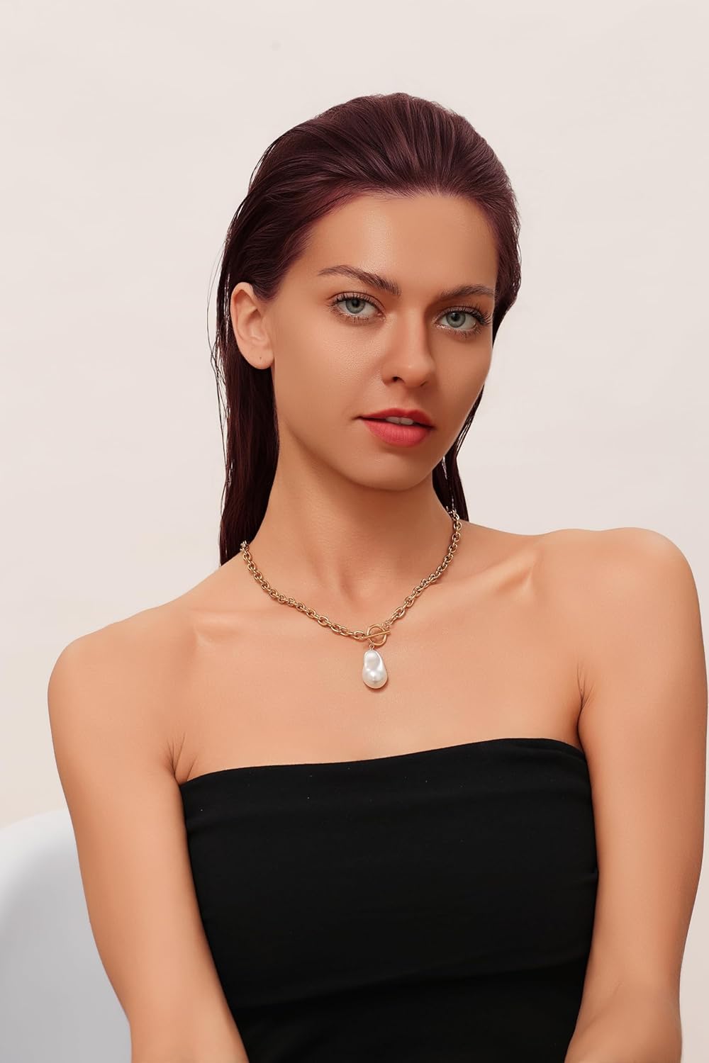 Chunky Gold Necklace for Women, Baroque Pearl Necklace - A Stunning Pearl Gold Necklace with 18K Gold Plated Toggle Clasp, Dainty Toggle Necklace for Birthday Anniversary Christmas Gif - Image 3